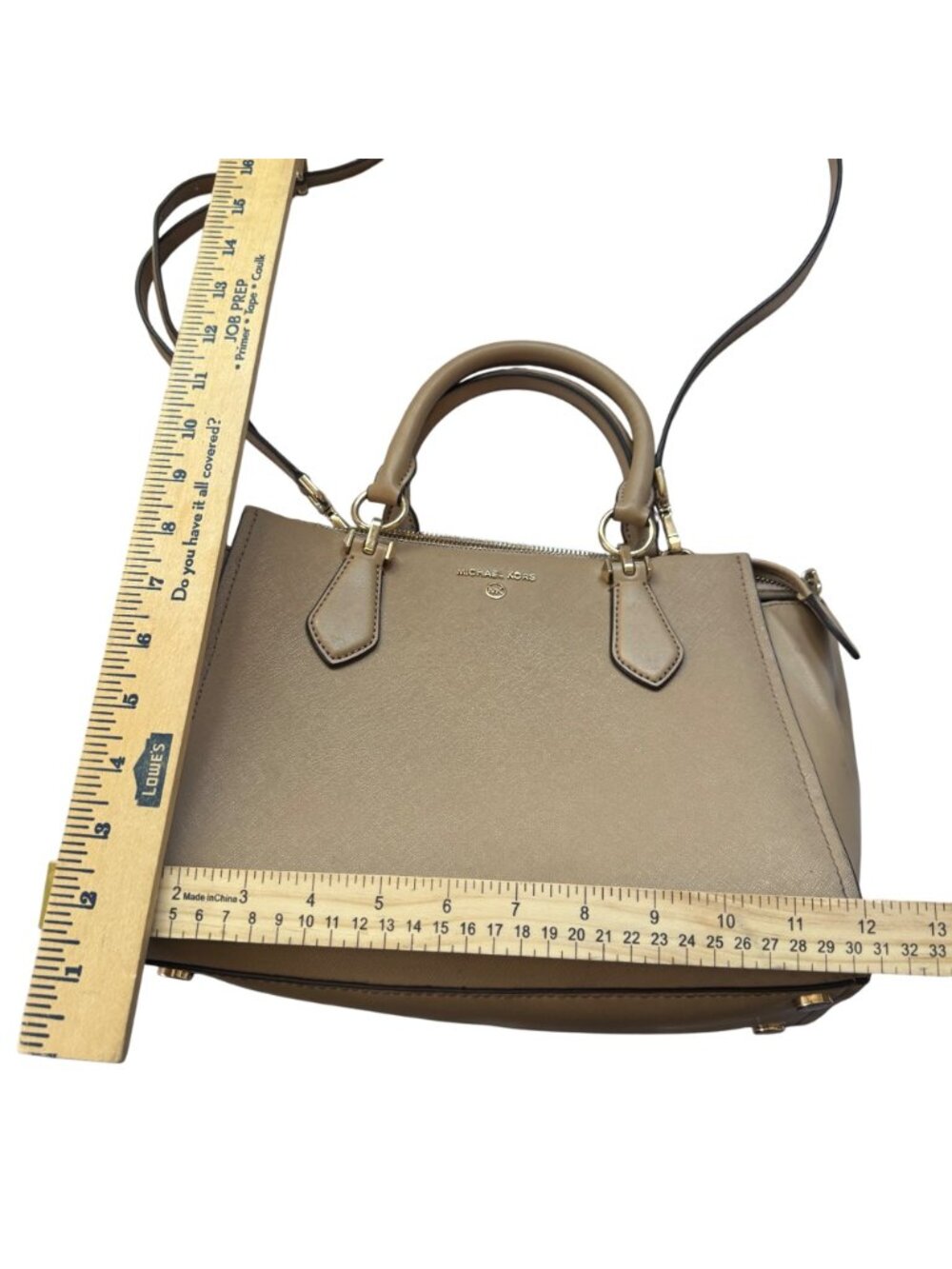 Michael Kors Beige Saffiano Leather Satchel With Adjustable Crossbody Strap - Picture 5 of 11